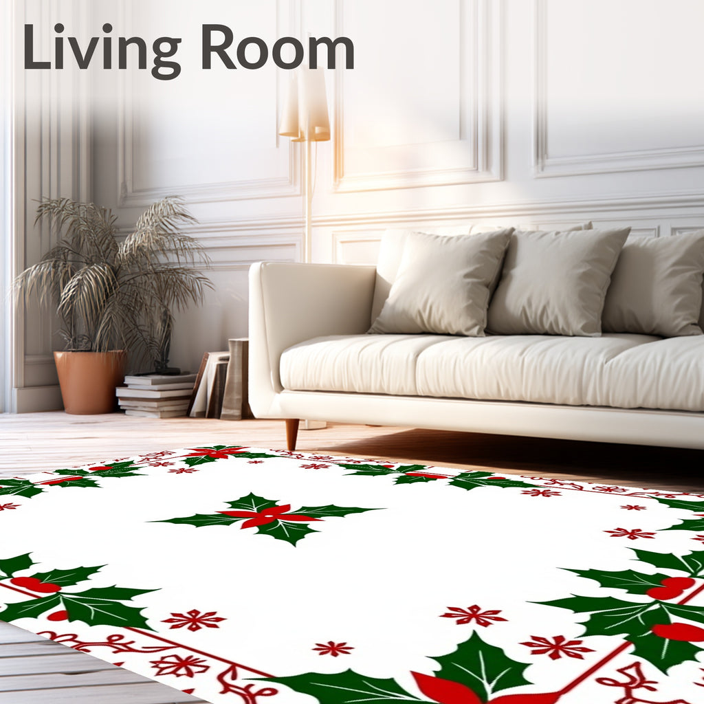 Christmas Poinsettia Holly Snowflakes Garland Rug
