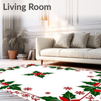 Christmas Poinsettia Holly Snowflakes Garland Rug