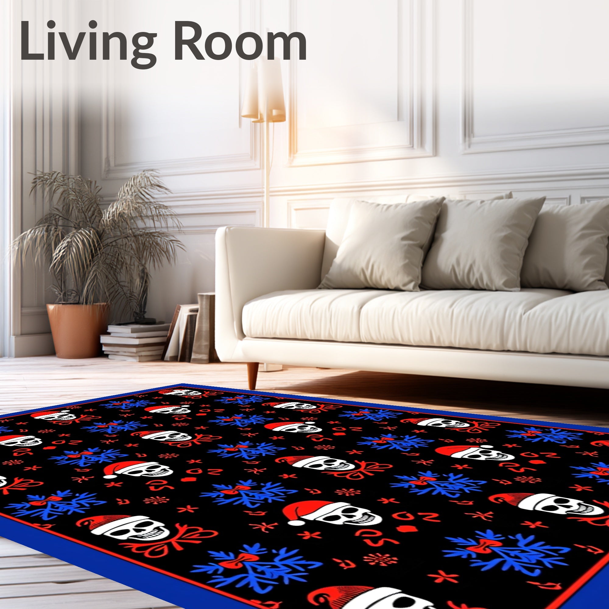 Black Red Santa Skull Blue Snowflake Rug