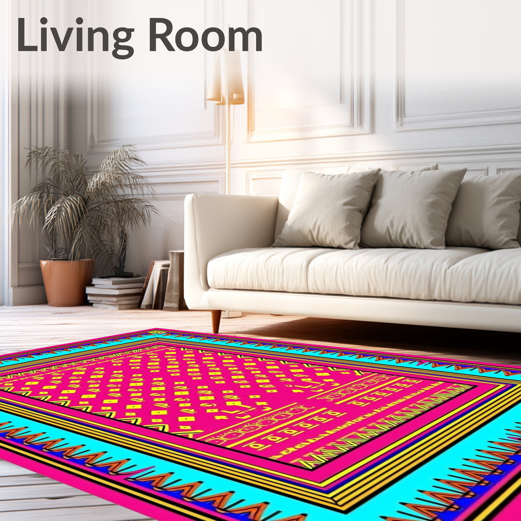 Fuchsia Yellow Geometric Tribal Border Rug