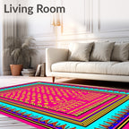 Fuchsia Yellow Geometric Tribal Border Rug