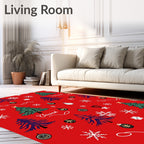 Red Christmas Trees Snowflakes Ornaments Rug