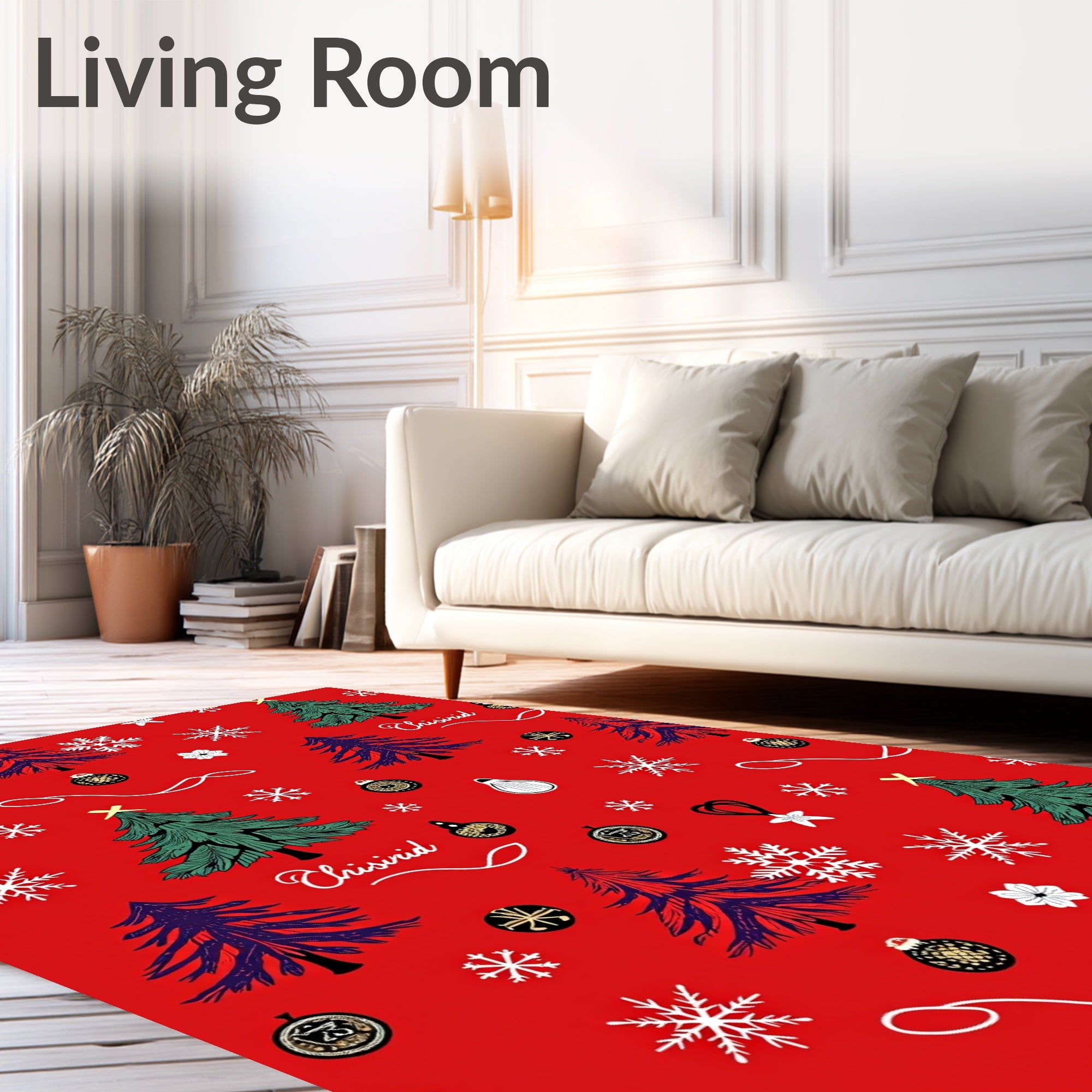 Red Christmas Trees Snowflakes Ornaments Rug