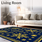 Golden Snowflake Navy Blue Medallion Rug