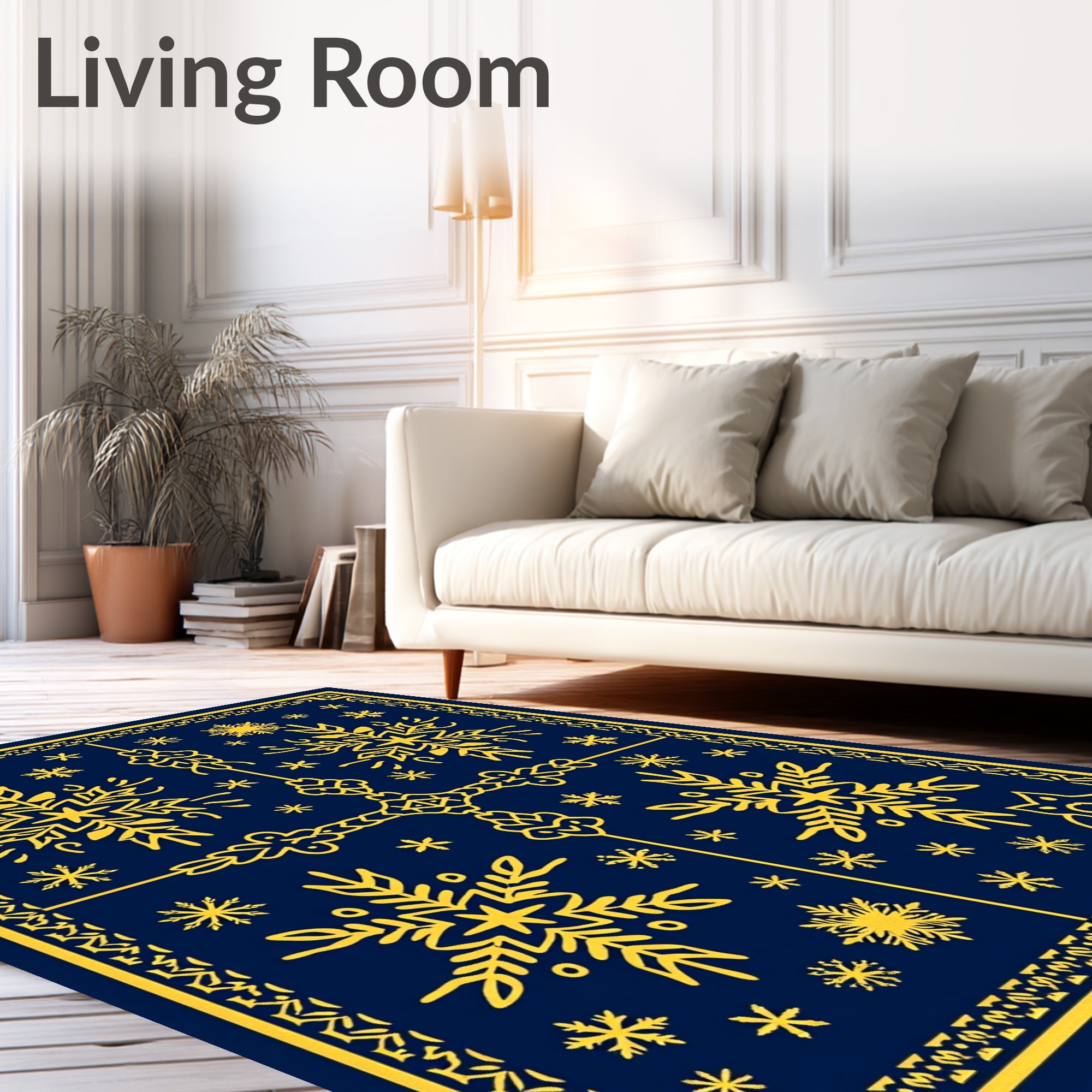 Golden Snowflake Navy Blue Medallion Rug