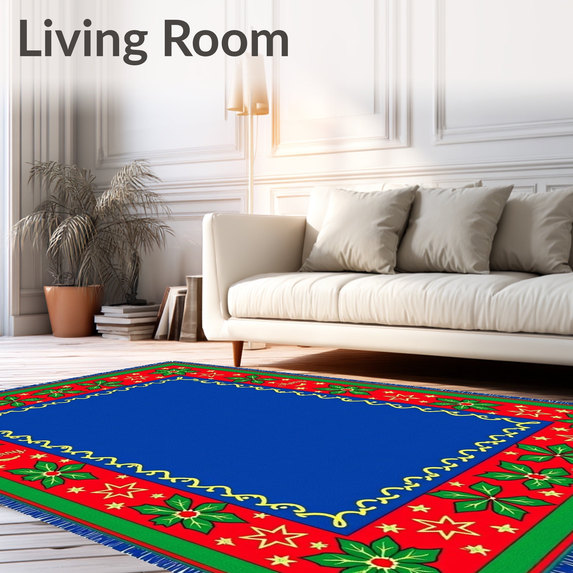 Festive Poinsettia Star Border Rug
