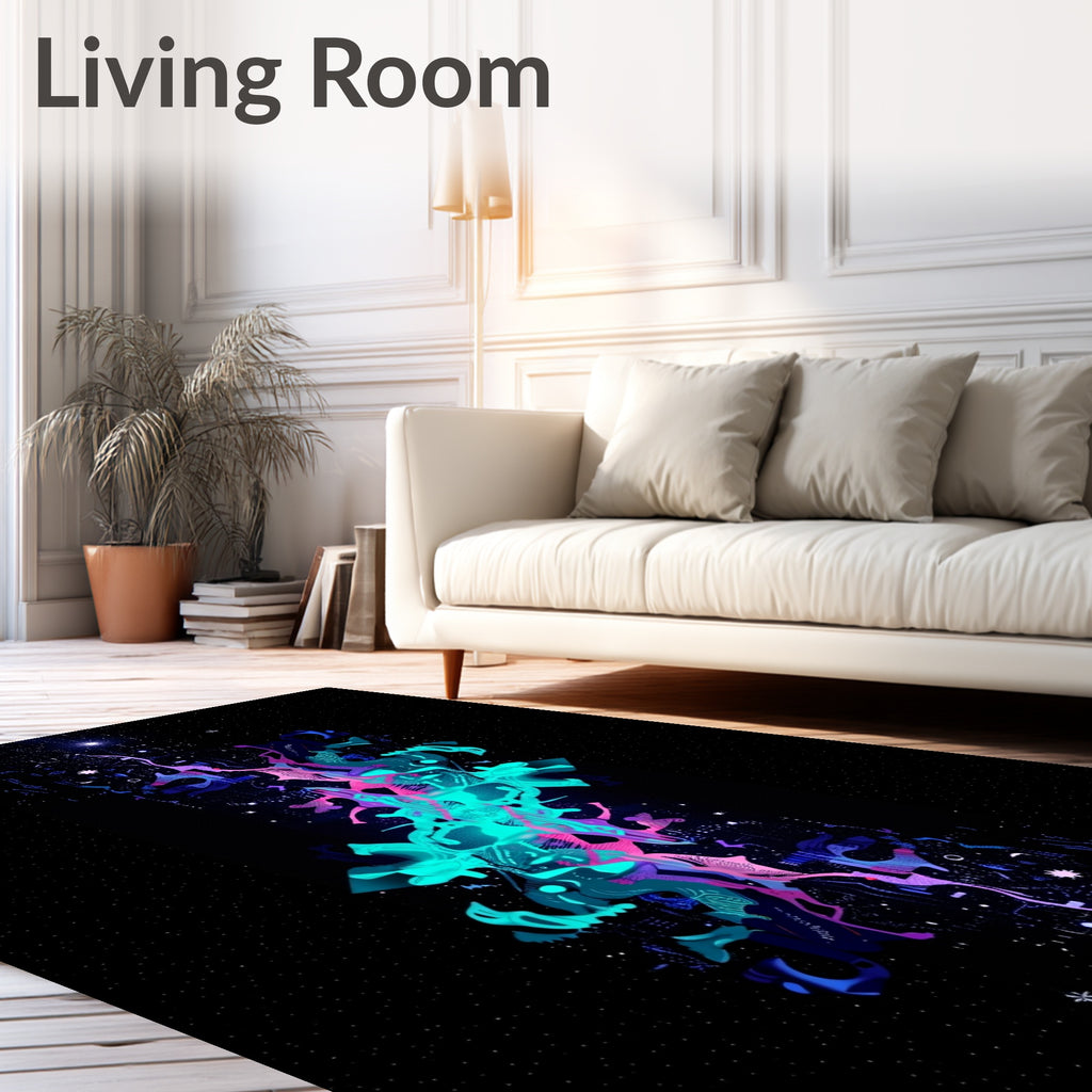 Cosmic Cyan Pink Abstract Galaxy Rug