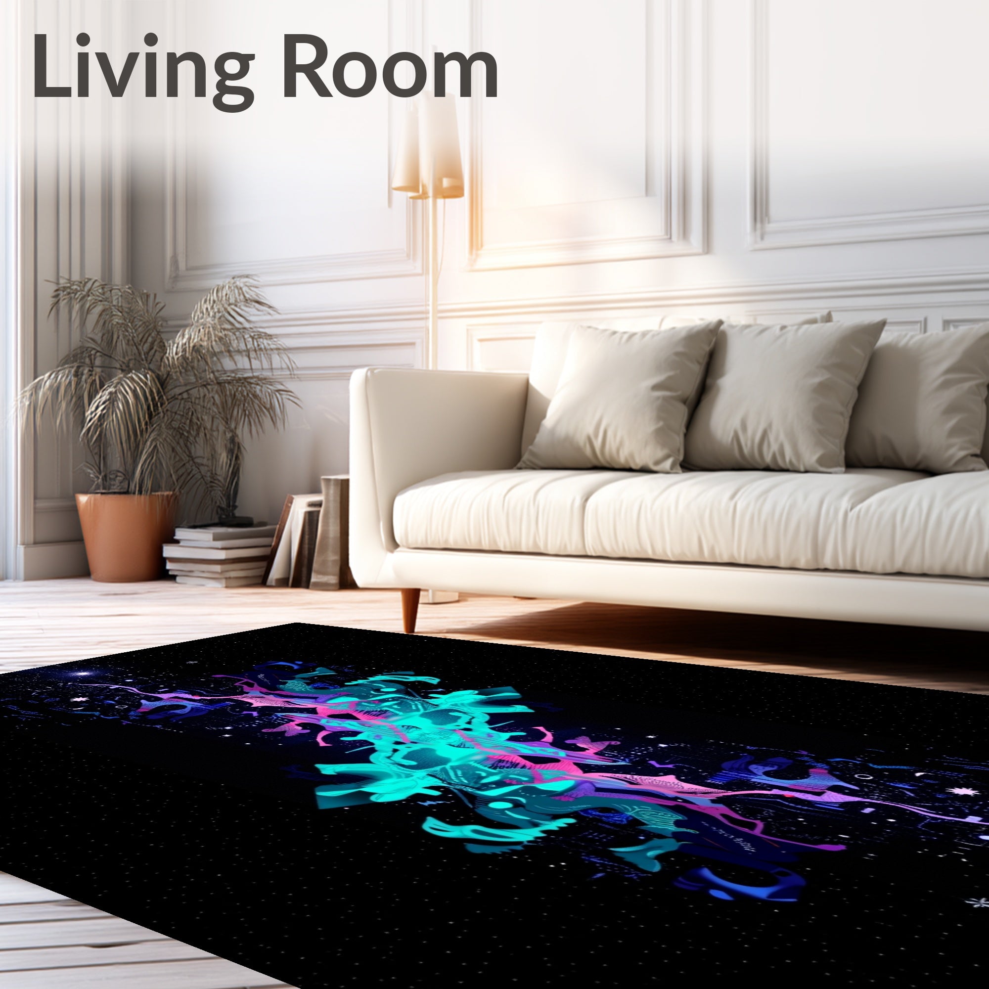 Cosmic Cyan Pink Abstract Galaxy Rug