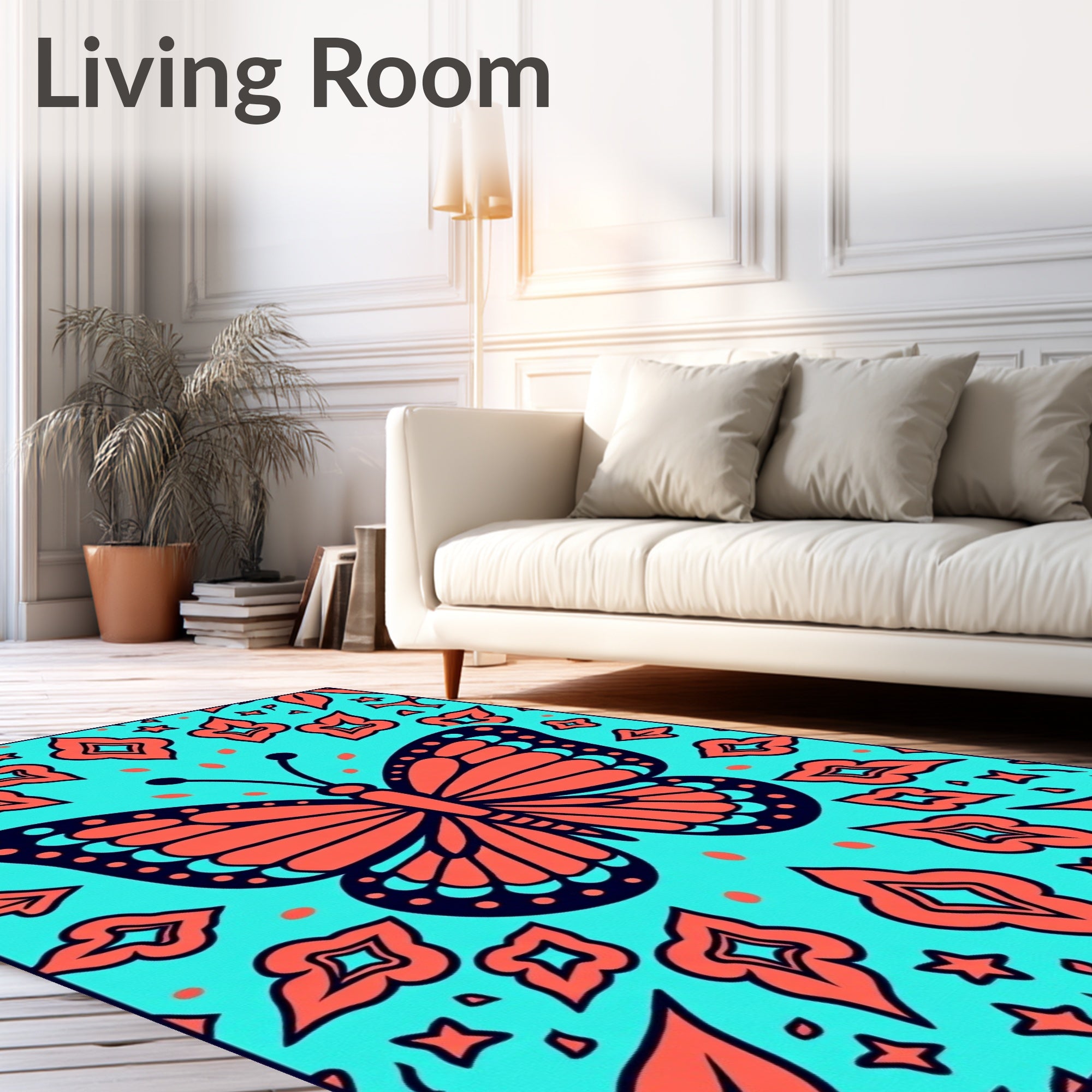 Coral Butterfly Turquoise Garden Rug
