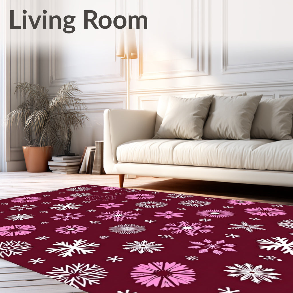 Burgundy White Pink Snowflake Collage Rug