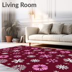 Burgundy White Pink Snowflake Collage Rug