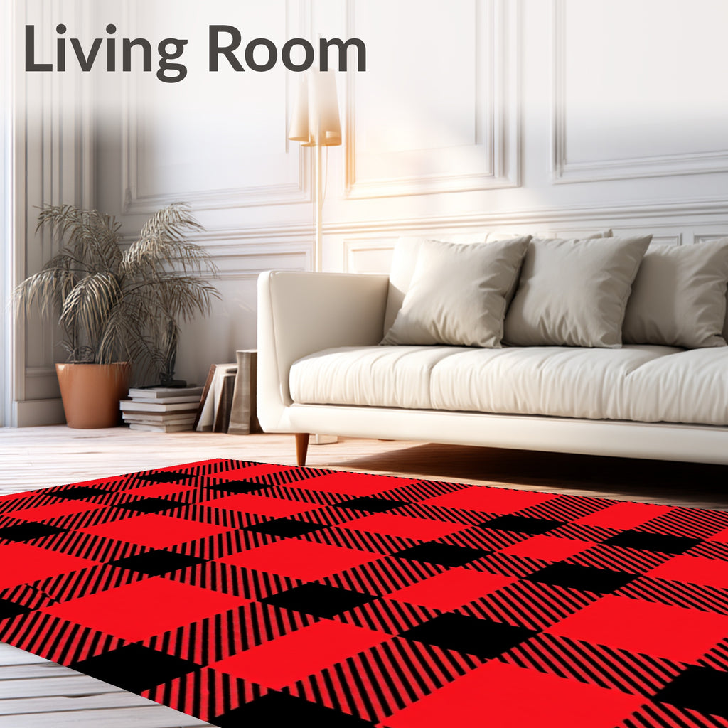 Classic Red Black Plaid Check Rug