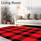 Classic Red Black Plaid Check Rug