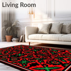 Bold Red Green Floral Symmetry Rug
