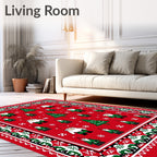 Red Christmas Gnome Trees Border Rug
