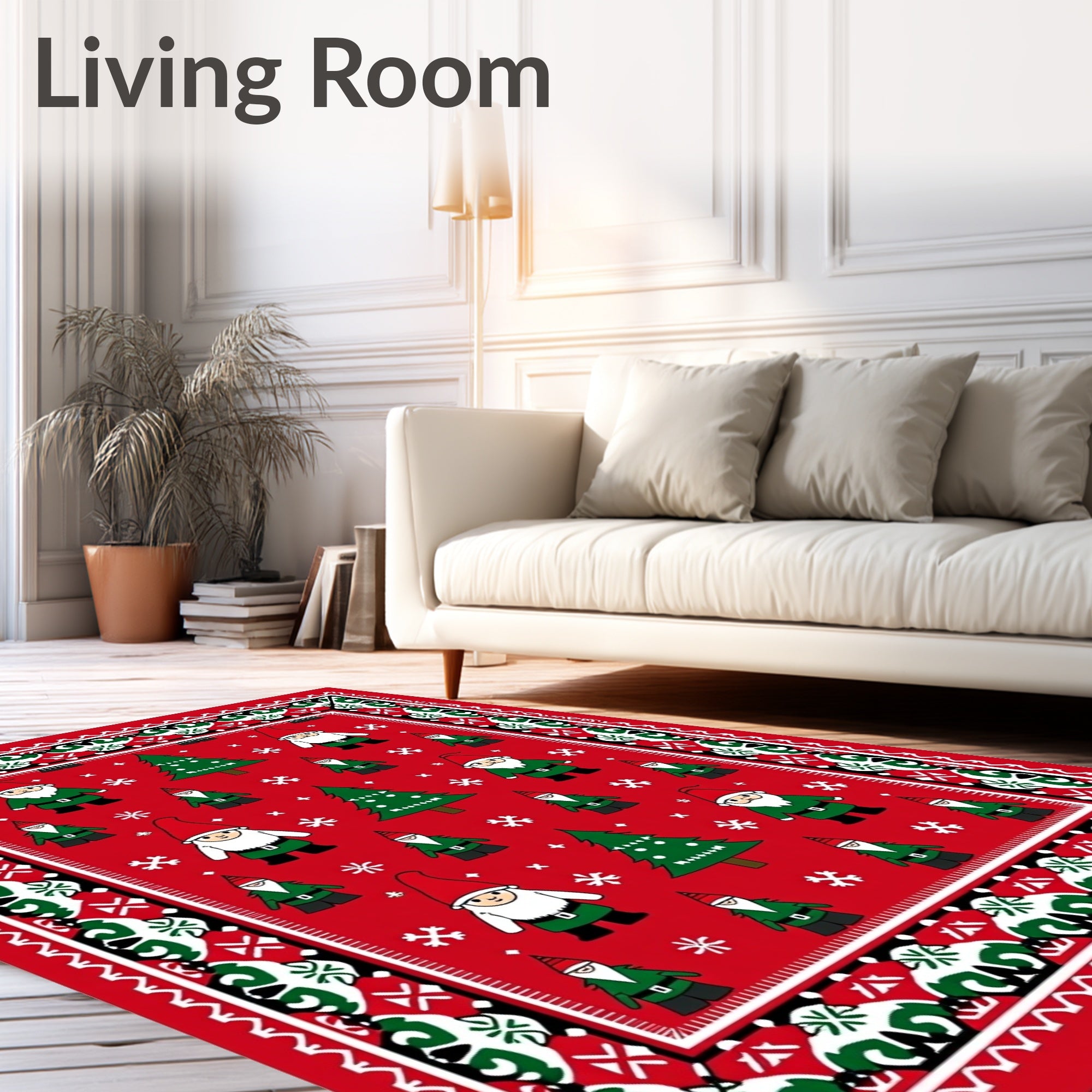 Red Christmas Gnome Trees Border Rug