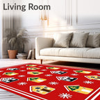 Gingerbread Houses Snowflakes Red Backdrop Rug