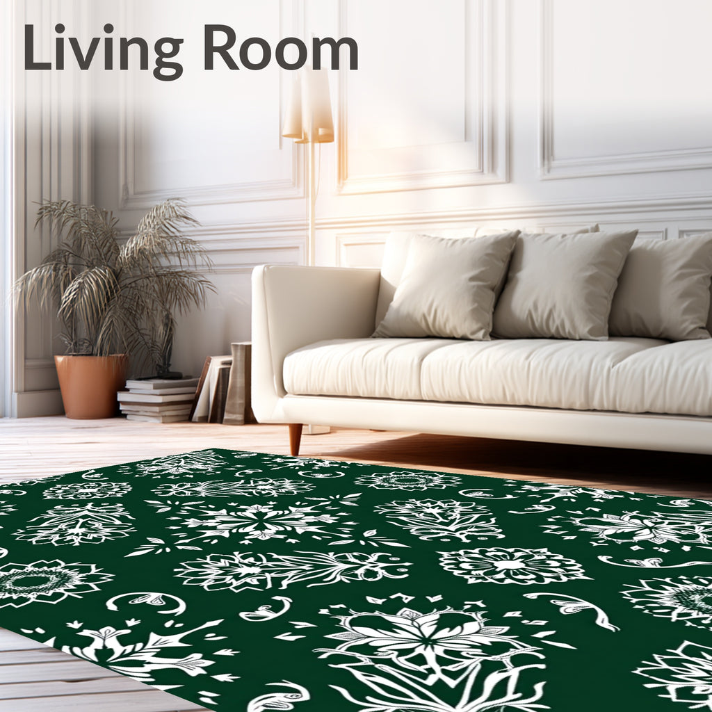 Emerald White Floral Medallion Arrangement Rug