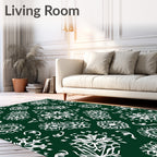 Emerald White Floral Medallion Arrangement Rug