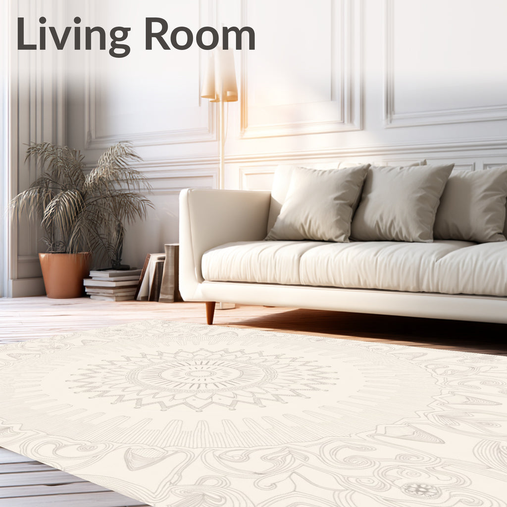 Cream Floral Sunburst Mandala Rug