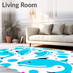 Whimsical Blue Fish Bubble Splash Rug
