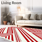 Red White Geometric Lattice Stripes Rug