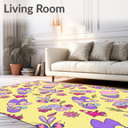 Whimsical Pink Purple Floral Gnomes Rug