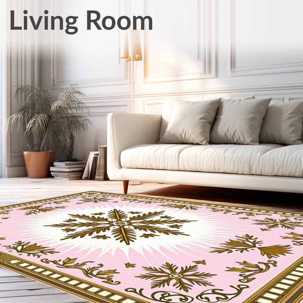 Golden Snowflake Pink Burst Rug