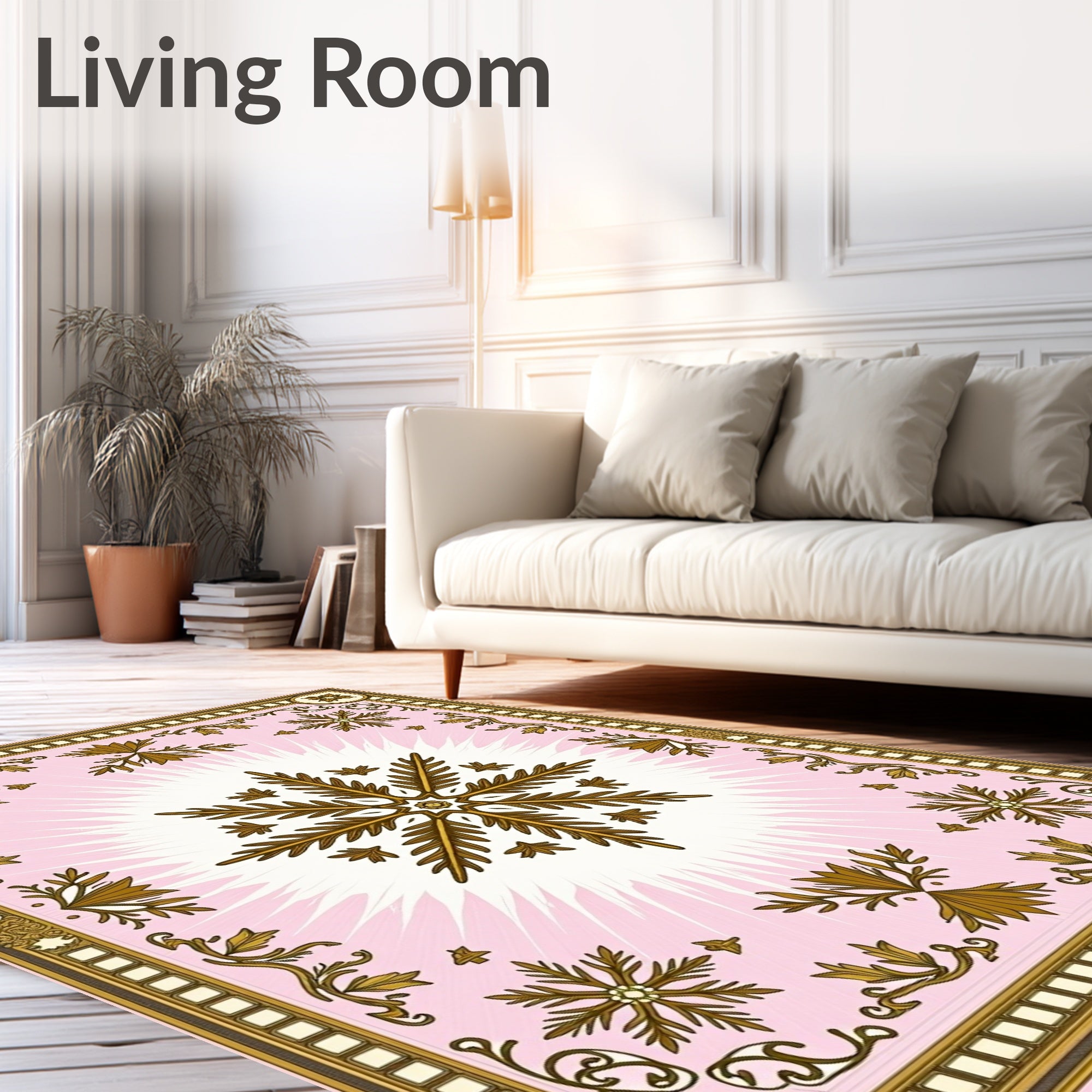 Golden Snowflake Pink Burst Rug