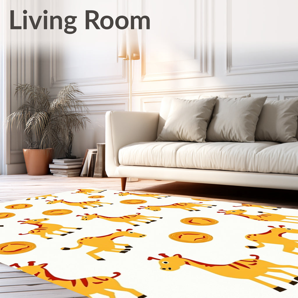 Playful Yellow Giraffe Round Accent Rug