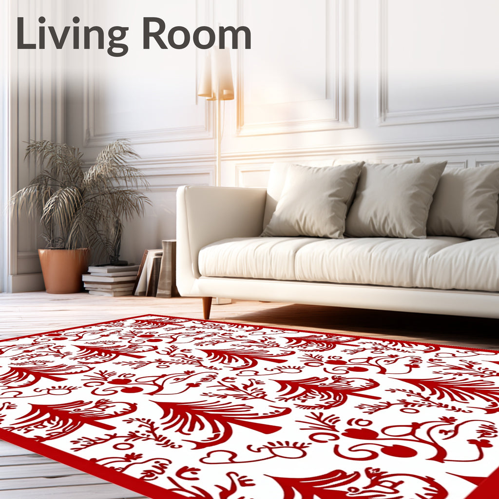 Whimsical Red Christmas Tree Floral Rug