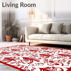 Whimsical Red Christmas Tree Floral Rug