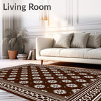 Brown White Floral medallion Border Rug
