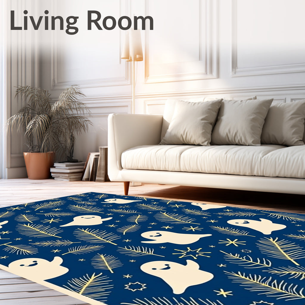 Whimsical Cream Ghost Pine Branch Rug