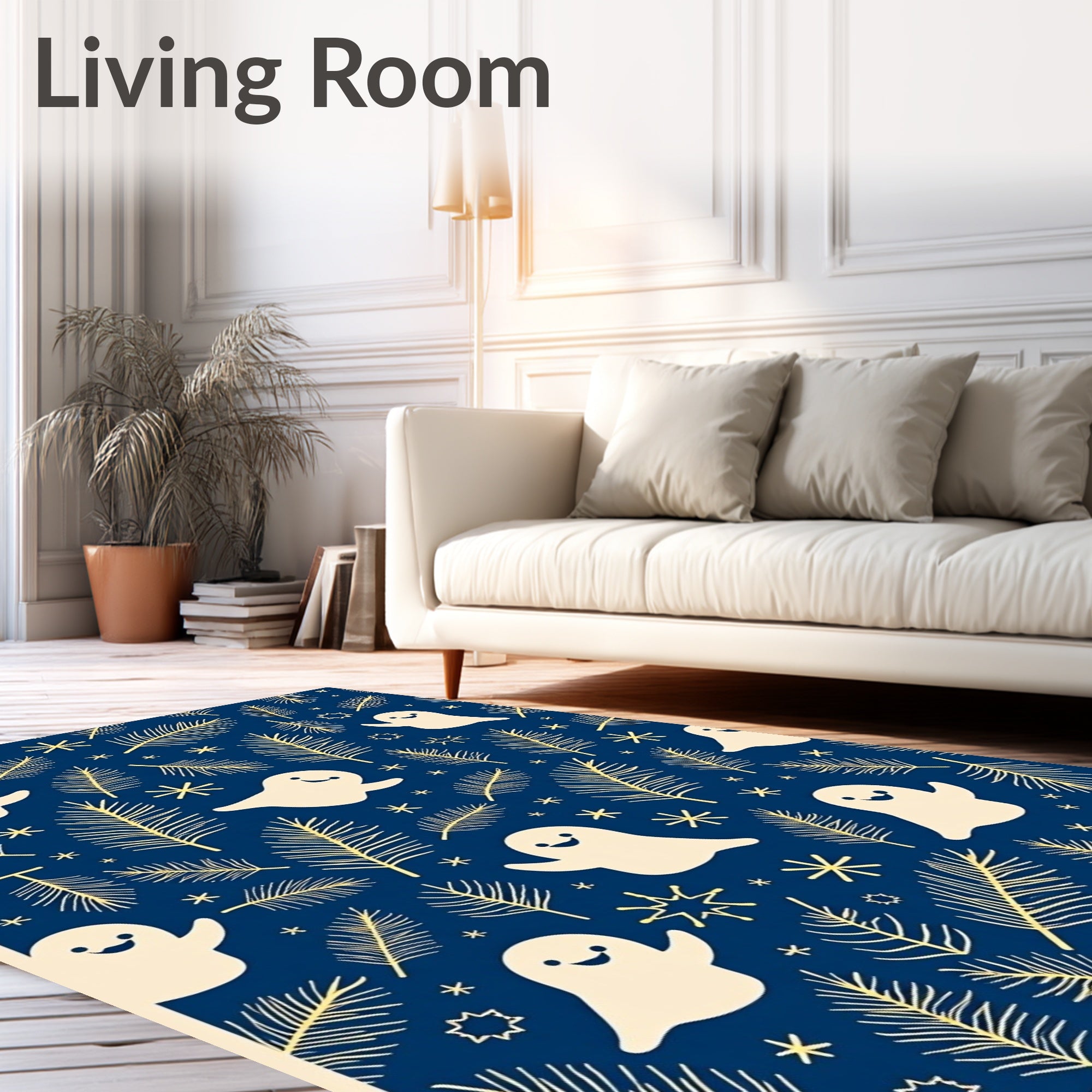 Whimsical Cream Ghost Pine Branch Rug