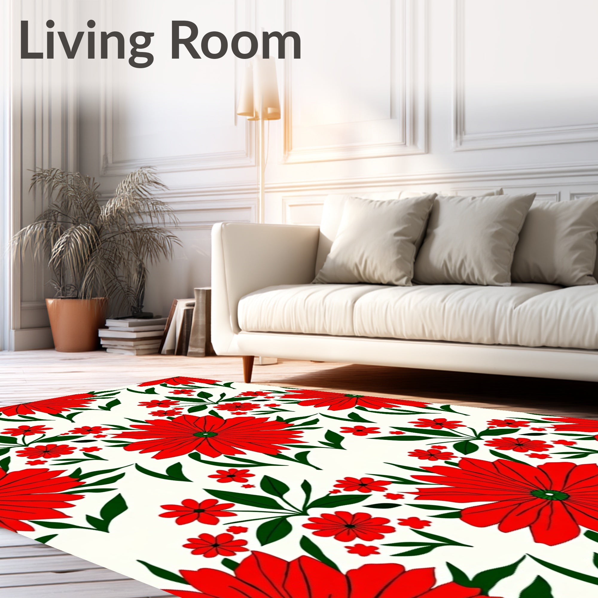 Bold Red Floral Garden Arrangement Rug