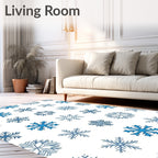Winter Blue Snowflake Collage Rug