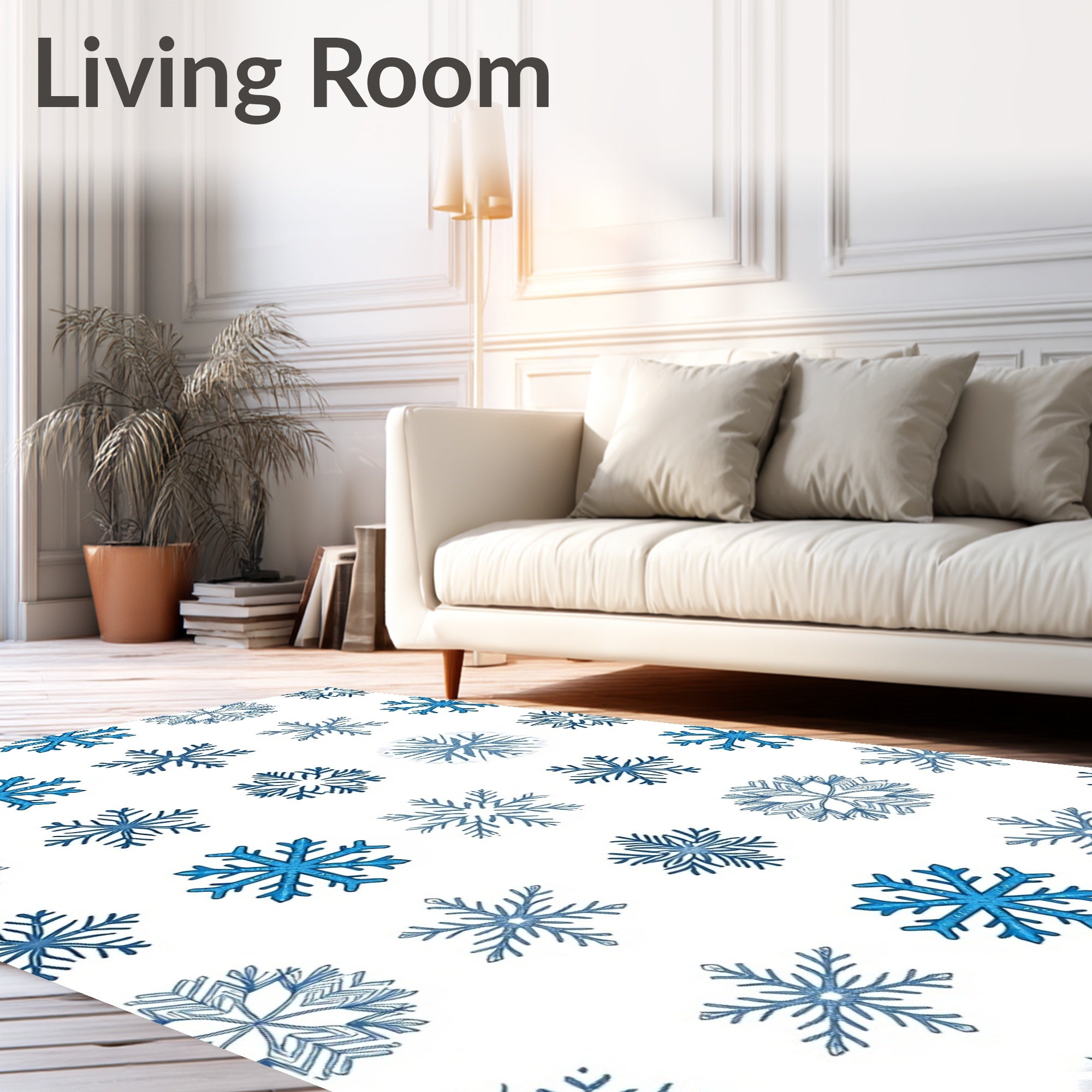 Winter Blue Snowflake Collage Rug