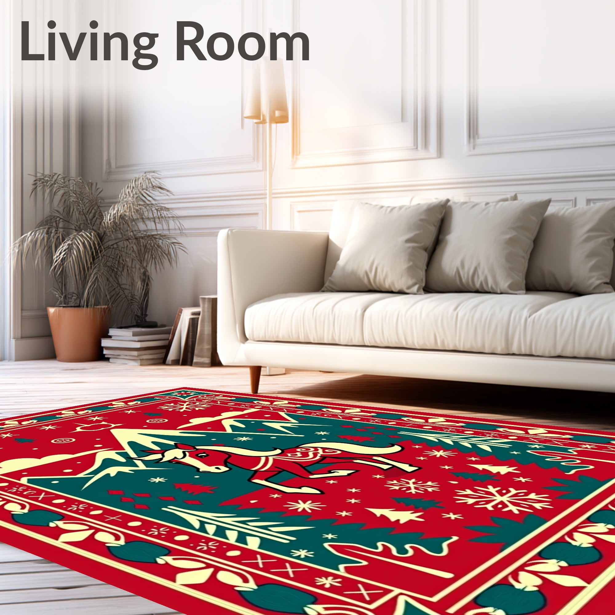 Enchanting Red Horse Winter Scene Rug