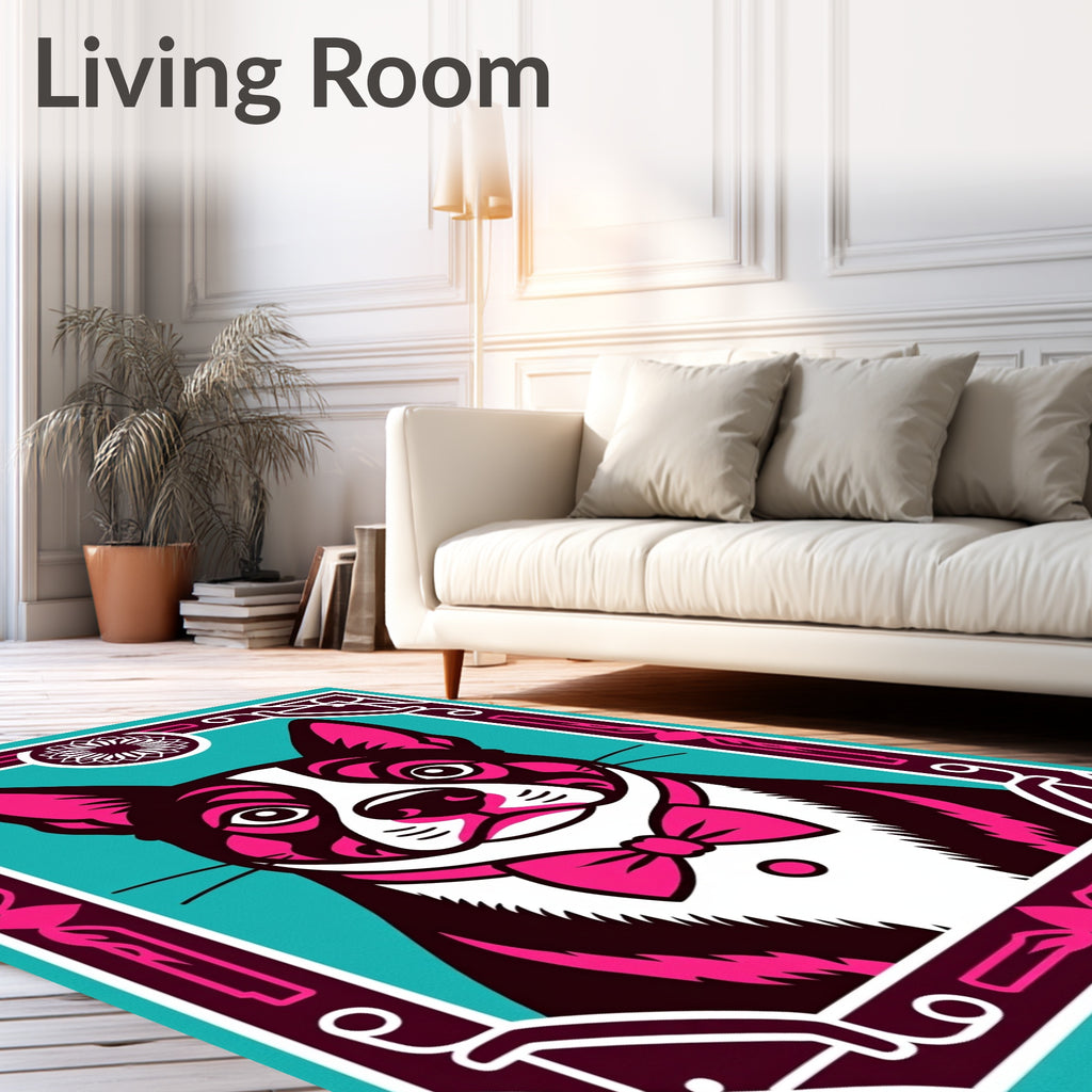 Bold Pink Dog With Teal Frame Rug