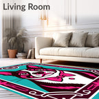 Bold Pink Dog With Teal Frame Rug