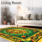 Yellow Green Red Giraffe Border Rug