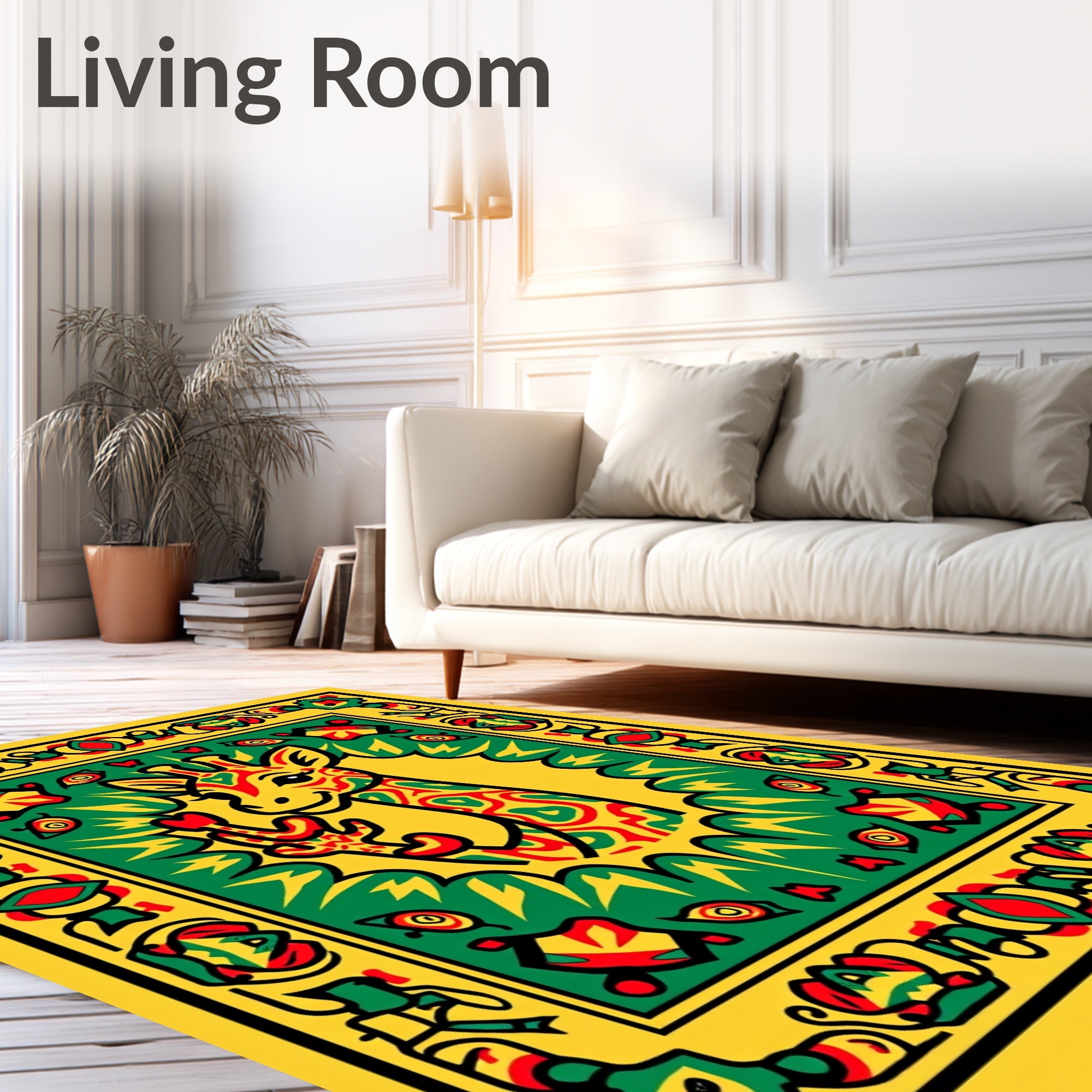 Yellow Green Red Giraffe Border Rug