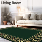 Rich Emerald Floral Border Rug