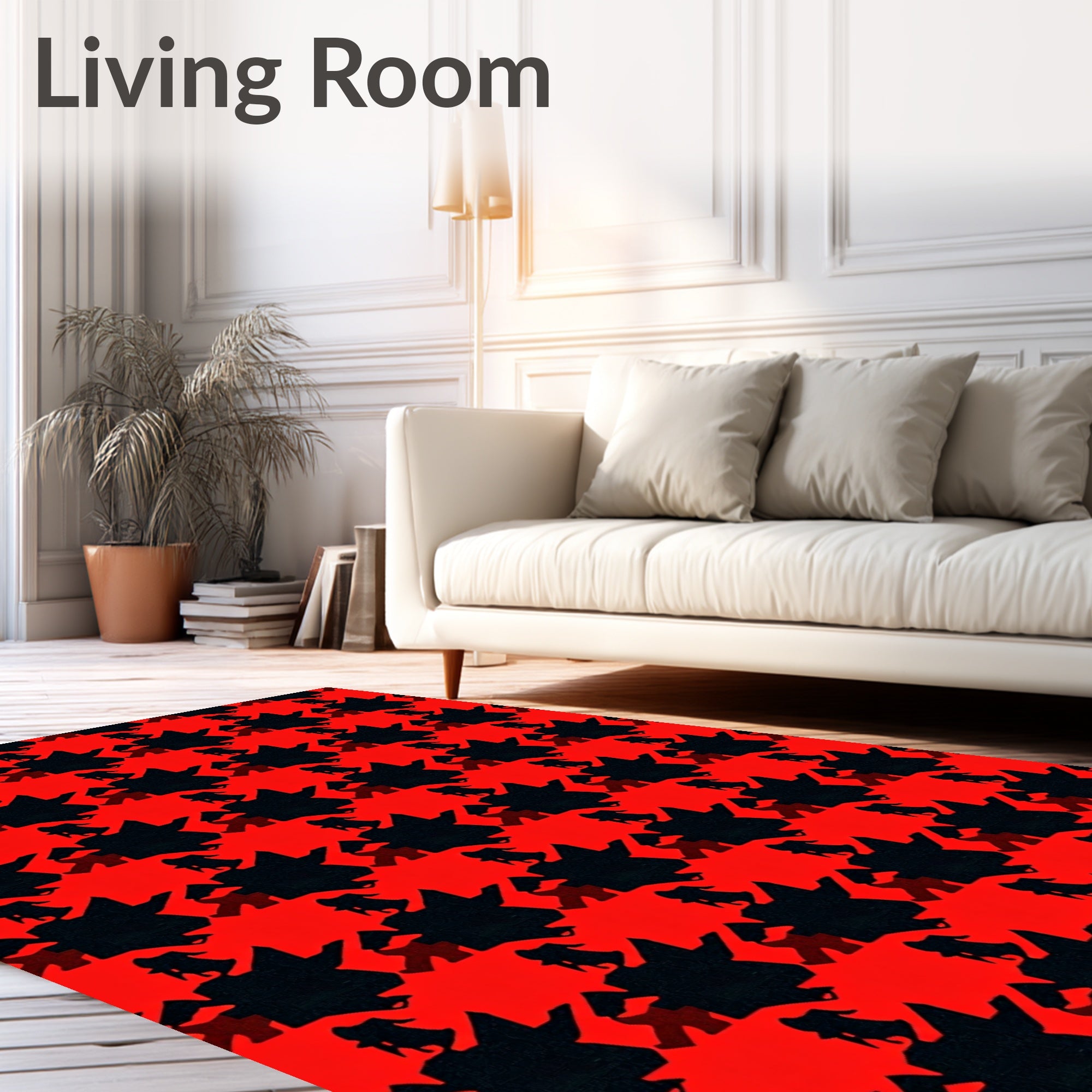 Bold Red Black Houndstooth Figures Rug