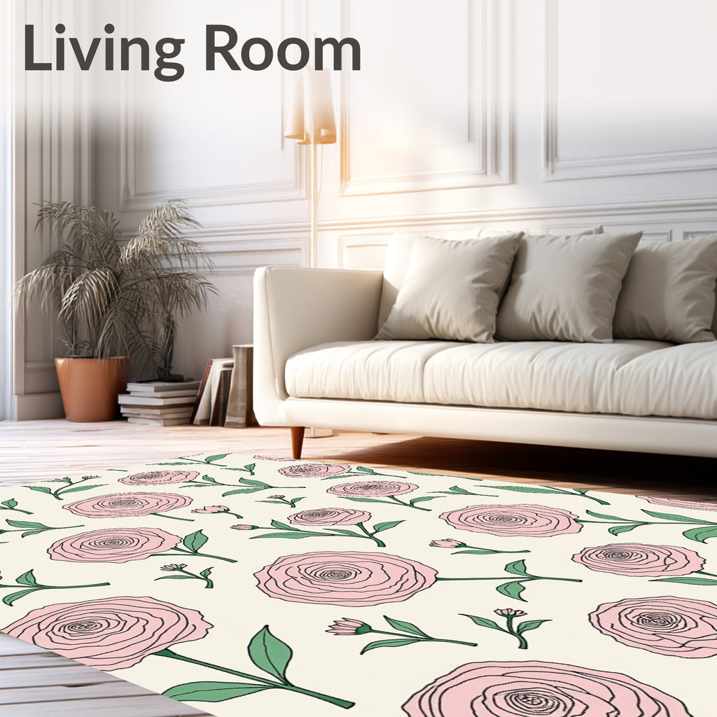 Whimsical Pink Rose Garden Rug