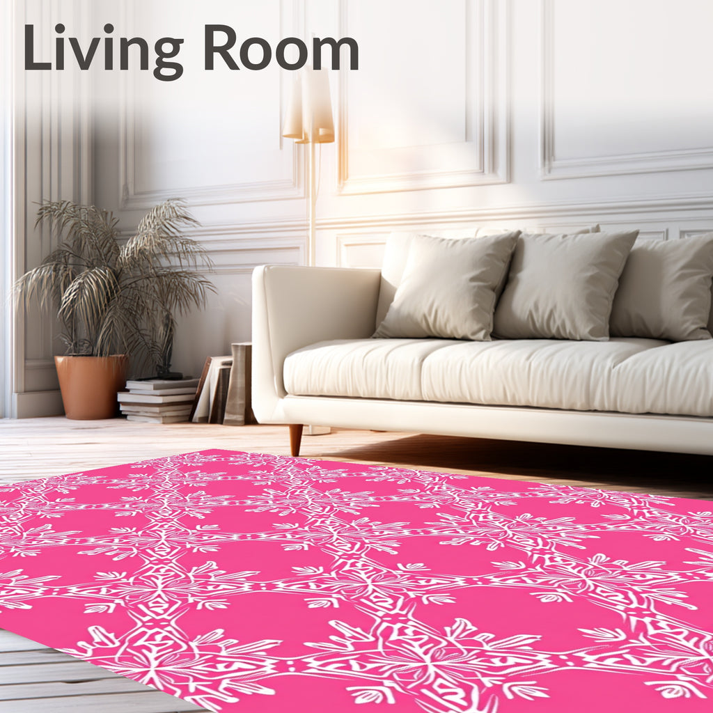 Pink White Intricate Floral Medallion Rug