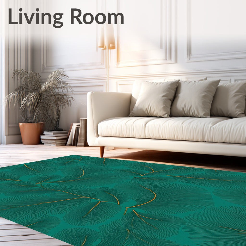 Teal Feathered Fern Artistry Rug
