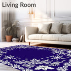Deep Blue Floral Snowflake Frame Rug