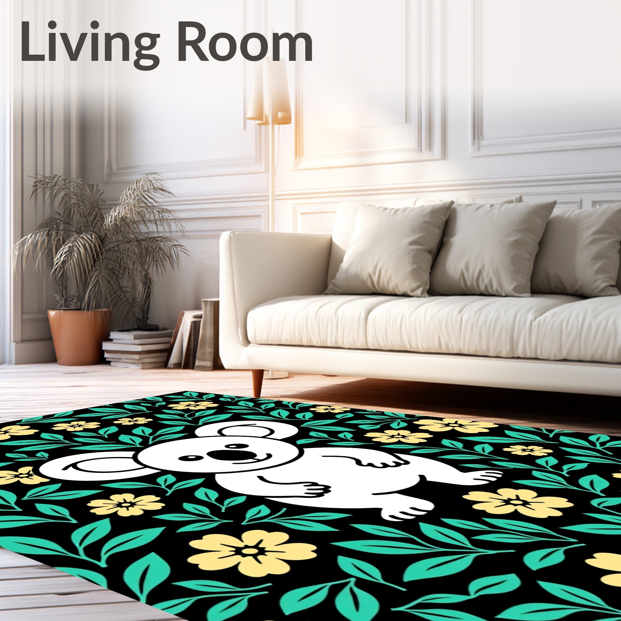 Cute Koala Yellow Flower Foliage Rug